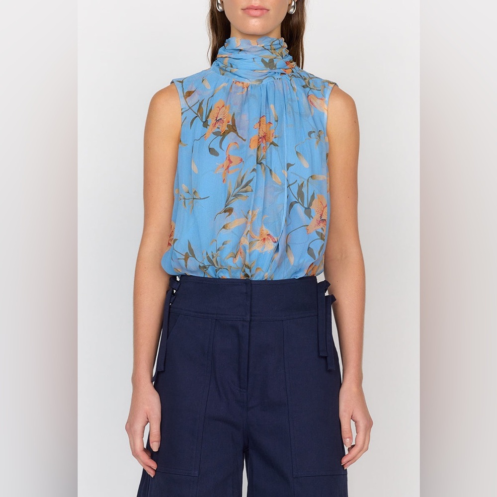 NWT $425 Christy Lynn XS Floral Blouse Tiger Lilly Blue Top